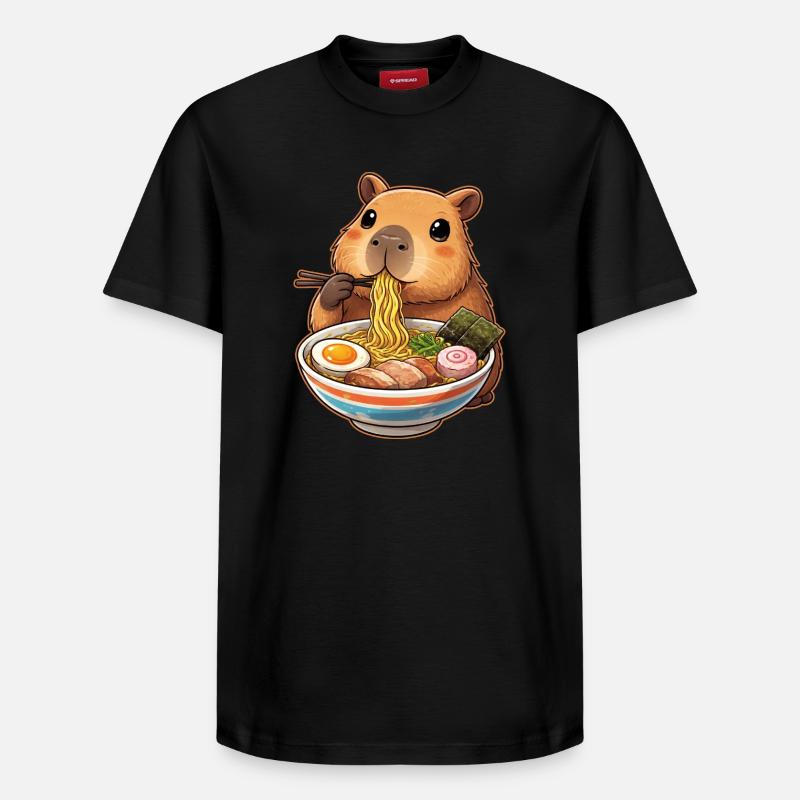Capybara isst Ramen Nudeln - Relaxed Unisex Supima Cotton T-Shirt – von SPREAD - Schwarz