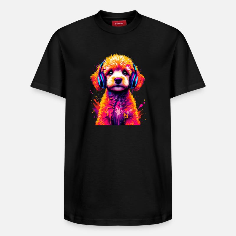 Caniche avec un casque - T-shirt unisexe décontracté en coton Supima – de SPREAD - noir