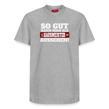 So gut kann man als Hausmeister aussehen - Relaxed Unisex Supima Cotton T-Shirt – von SPREAD - Grau meliert - Vorne - AI Model Female 172 dark (172cm) & AI Model Male 185 dark (185cm)
