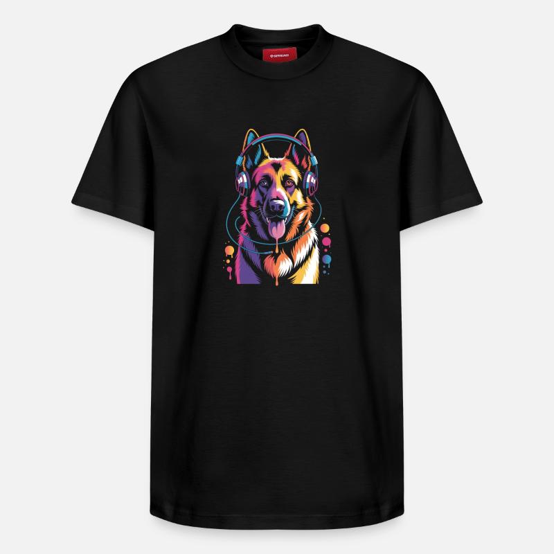 Deutscher Schäferhund mit Kopfhörer - Relaxed Unisex Supima Cotton T-Shirt – von SPREAD - Schwarz