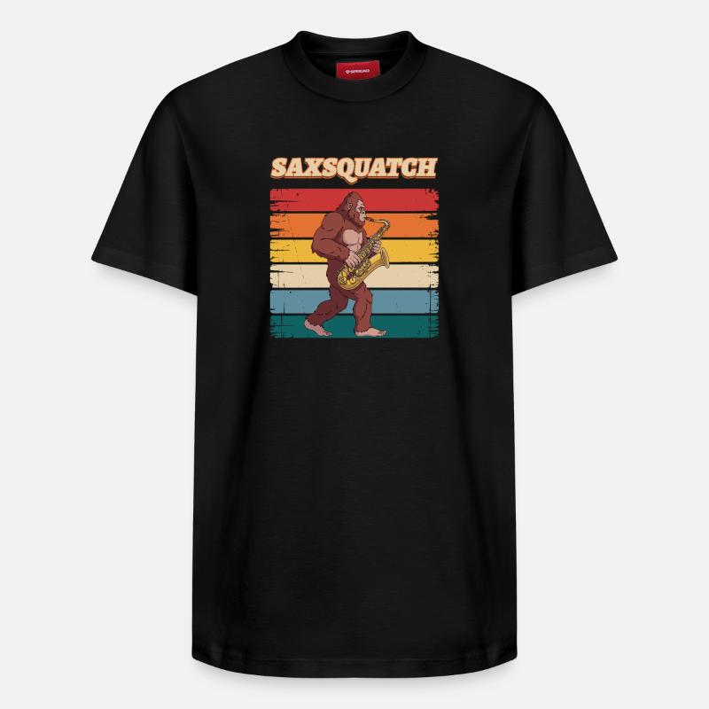 Sax Squatch sur des rayures rétro - T-shirt unisexe décontracté en coton Supima – de SPREAD - noir