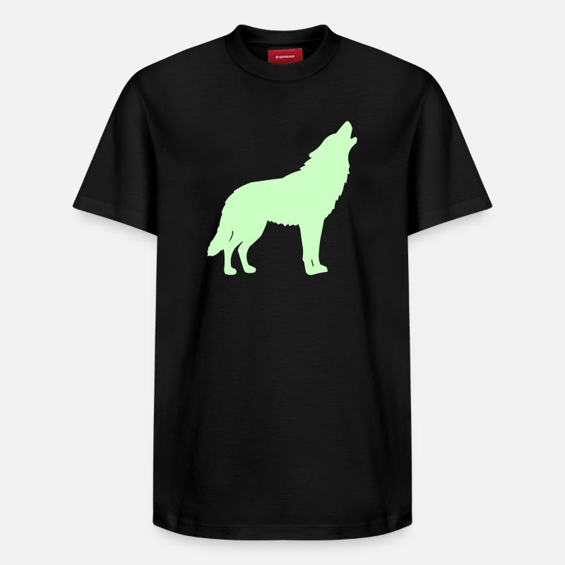 Silhouette de loup vert néon - T-shirt unisexe décontracté en coton Supima – de SPREAD - noir