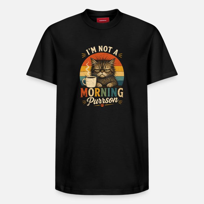 Morgenmuffel Katze mit Kaffee - T-shirt unisexe décontracté en coton Supima – de SPREAD - noir