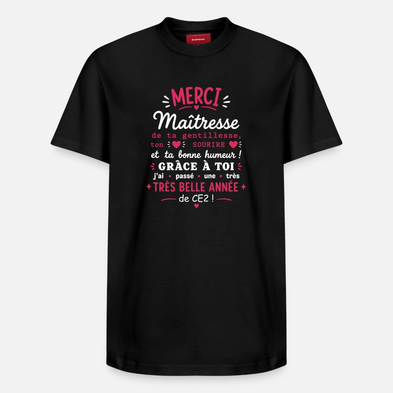 Merci Maîtresse Belle Année CE2 - T-shirt unisexe décontracté en coton Supima – de SPREAD - noir