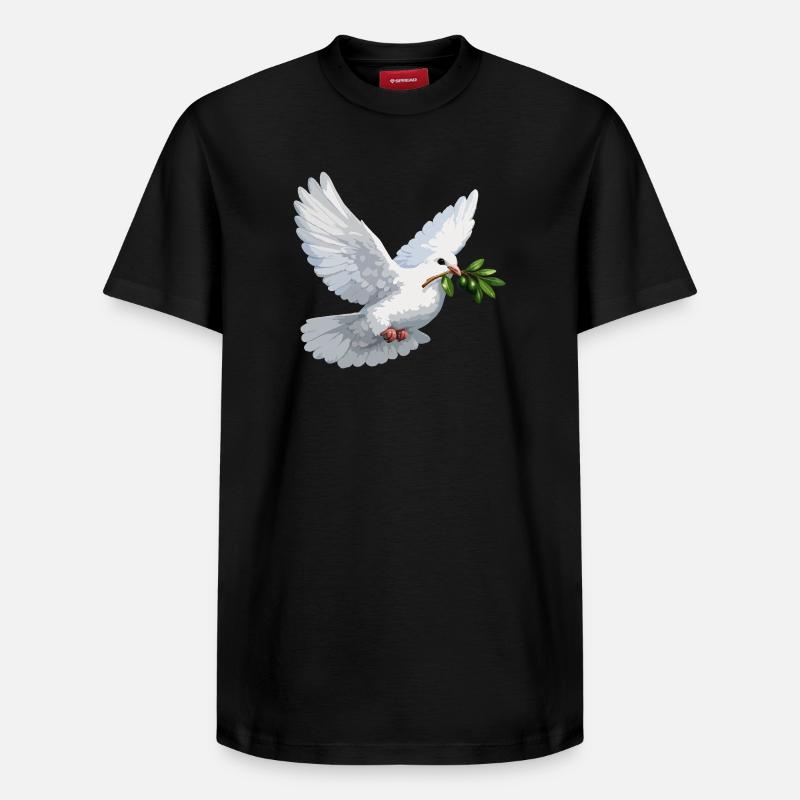 Colombe à la branche d’olivier - T-shirt unisexe décontracté en coton Supima – de SPREAD - noir