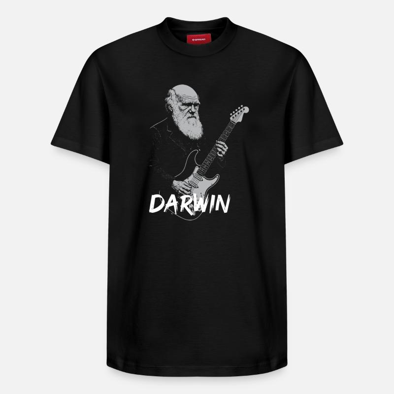 Darwin Playing Guitar Evolution - Relaxed Unisex Supima Cotton T-Shirt – by SPREAD - black