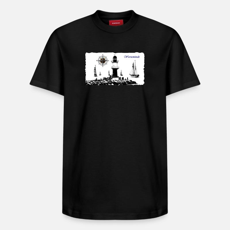 Warnemünde Leuchtturm Kompass Edition - Relaxed Unisex Supima Cotton T-Shirt – von SPREAD - Schwarz