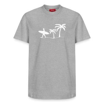 Surfer Surfen - Relaxed Unisex Supima Cotton T-Shirt – von SPREAD - Grau meliert - Vorne - AI Model Female 172 dark (172cm) & AI Model Male 185 dark (185cm)
