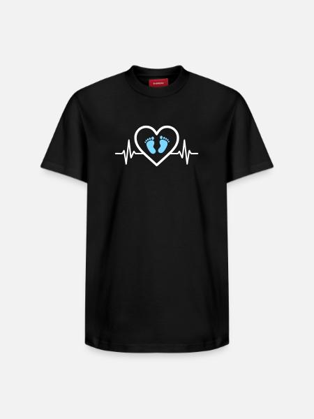 Pregnancy Announcement Heart Blue Footprints Boy - Relaxed Unisex Supima Cotton T-Shirt – by SPREAD - black