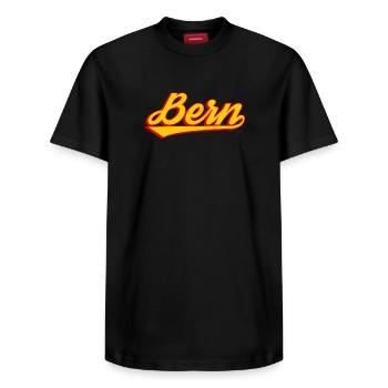 Bern Retro Schriftlogo Druck - Relaxed Unisex Supima Cotton T-Shirt – von SPREAD - Schwarz - Vorne - AI Model Female 172 light (172cm) & AI Model Male 178 light (178cm)