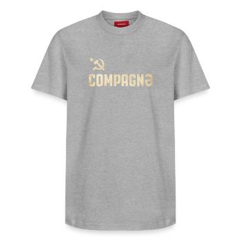 Compagnons - T-shirt unisexe décontracté en coton Supima – de SPREAD - gris chiné - Devant - AI Model Female 172 dark (172cm) & AI Model Male 185 dark (185cm)