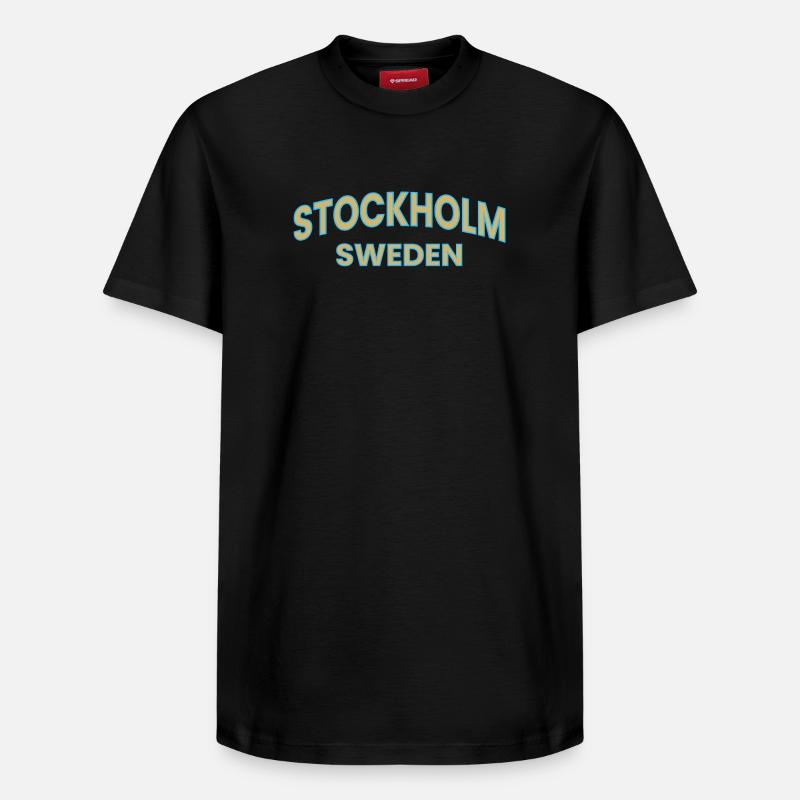 Conception de texte Stockholm – Suède - T-shirt unisexe décontracté en coton Supima – de SPREAD - noir
