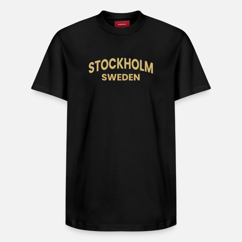 Conception de texte Stockholm – Suède - T-shirt unisexe décontracté en coton Supima – de SPREAD - noir