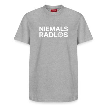Niemals Radlos - Relaxed Unisex Supima Cotton T-Shirt – von SPREAD - Grau meliert - Vorne - AI Model Female 172 dark (172cm) & AI Model Male 185 dark (185cm)