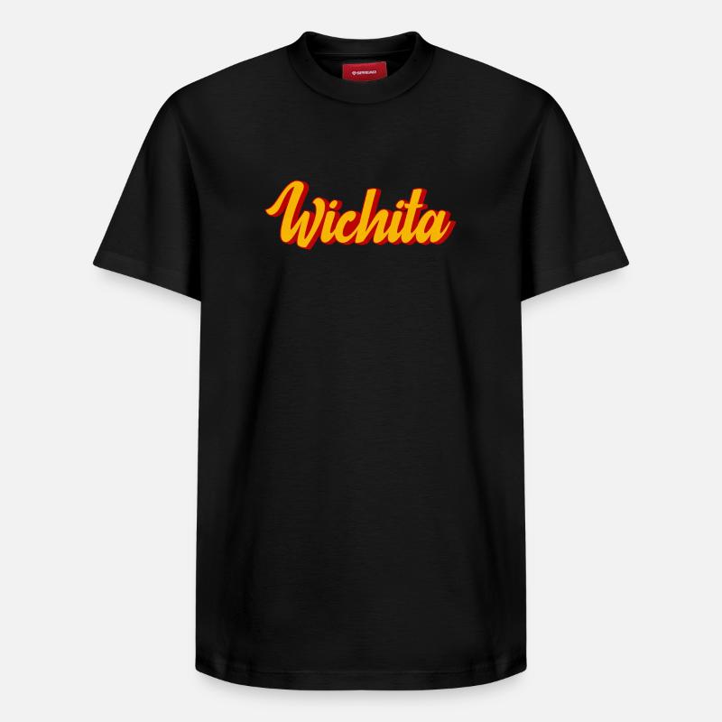 Wichita Script in Sunset Shadow - Relaxed Unisex Supima Cotton T-Shirt – von SPREAD - Schwarz