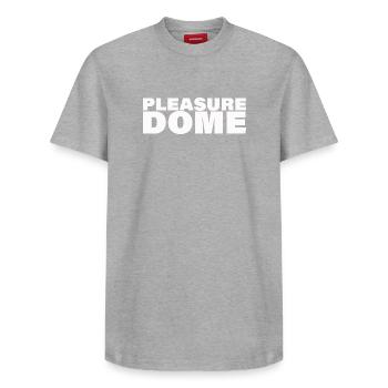 DÔME DE PLAISIR - T-shirt unisexe décontracté en coton Supima – de SPREAD - gris chiné - Devant - AI Model Female 172 dark (172cm) & AI Model Male 185 dark (185cm)
