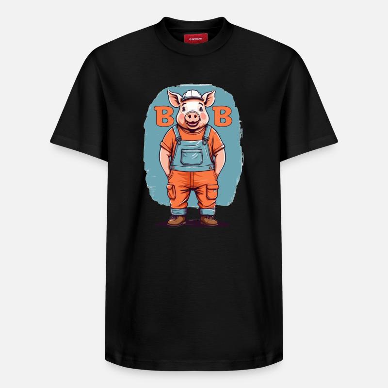 Bob le cochon de construction - T-shirt unisexe décontracté en coton Supima – de SPREAD - noir