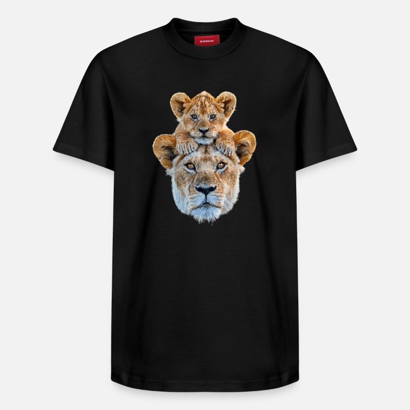 Löwenmutter mit Jungem - Relaxed Unisex Supima Cotton T-Shirt – von SPREAD - Schwarz