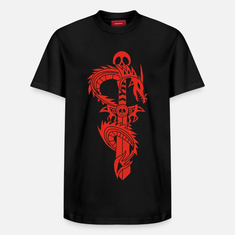 Le dragon rouge et l'épée - T-shirt unisexe décontracté en coton Supima – de SPREAD - noir