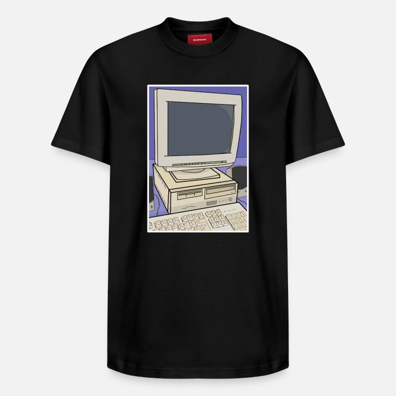 Retro Computer Desktop Setup - Relaxed Unisex Supima Cotton T-Shirt – by SPREAD - black