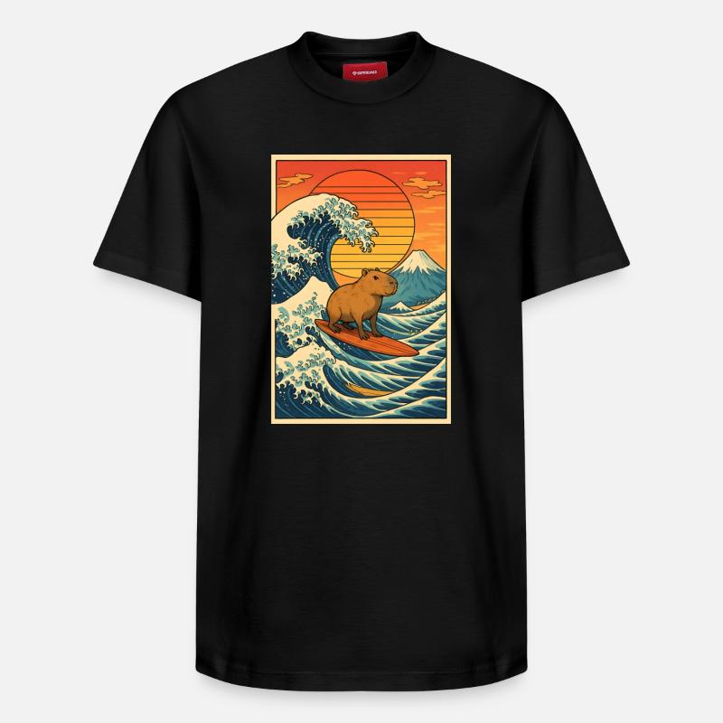 Capybara Surf - T-shirt unisexe décontracté en coton Supima – de SPREAD - noir