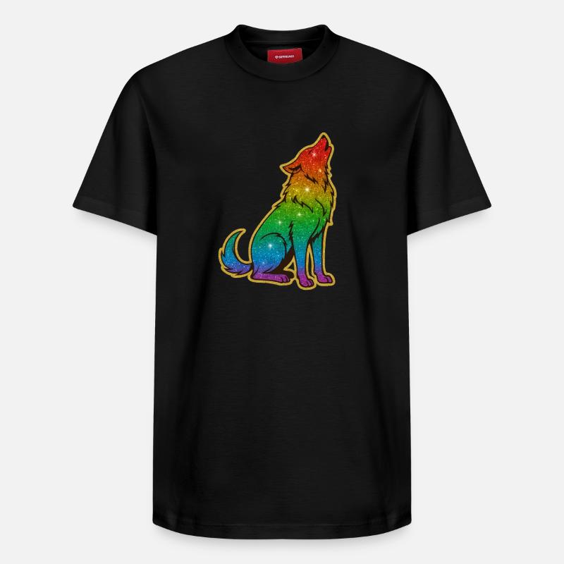 Heulender Regenbogenwolf Glitter Silhouette - Relaxed Unisex Supima Cotton T-Shirt – von SPREAD - Schwarz