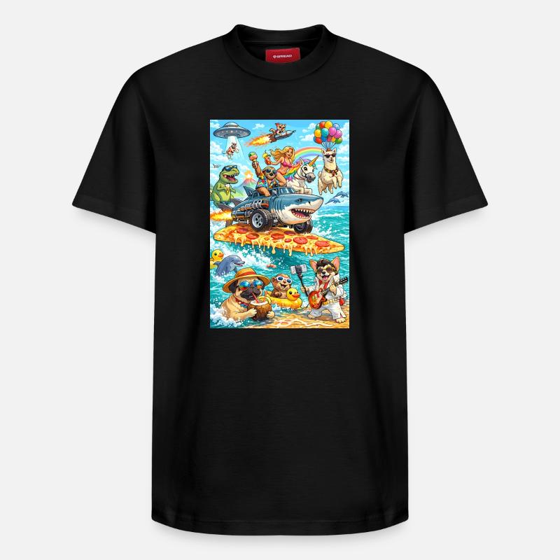 Dino Einhorn Pizza Beach - Relaxed Unisex Supima Cotton T-Shirt – von SPREAD - Schwarz