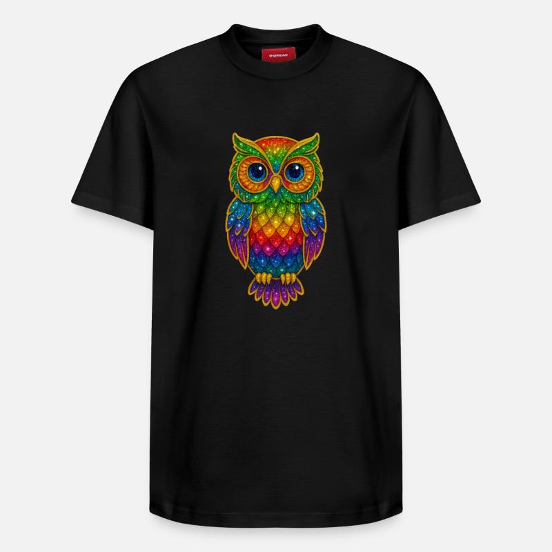 Regenbogen Eulen Glitzerkunst - Relaxed Unisex Supima Cotton T-Shirt – von SPREAD - Schwarz