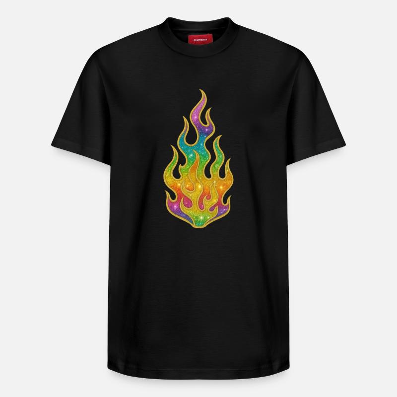 Flammes arc-en-ciel scintillantes - T-shirt unisexe décontracté en coton Supima – de SPREAD - noir