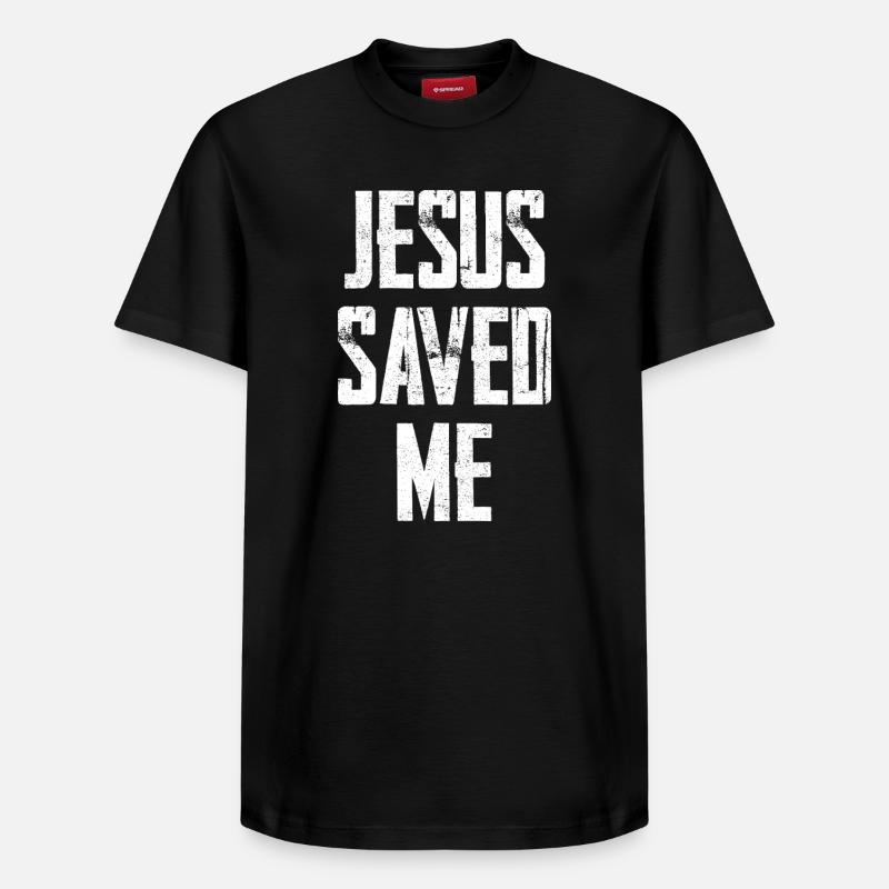 Jesus Saved Me Distressed Text - Relaxed Unisex Supima Cotton T-Shirt – von SPREAD - Schwarz