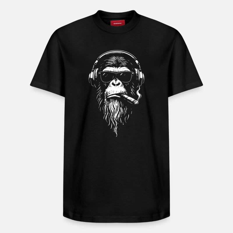 Chill DJ Monkey mit Kopfhörern - Relaxed Unisex Supima Cotton T-Shirt – von SPREAD - Schwarz