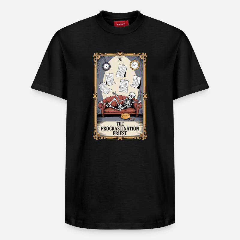 The Procrastination Priest Skelett Aufschieberitis - Relaxed Unisex Supima Cotton T-Shirt – von SPREAD - Schwarz