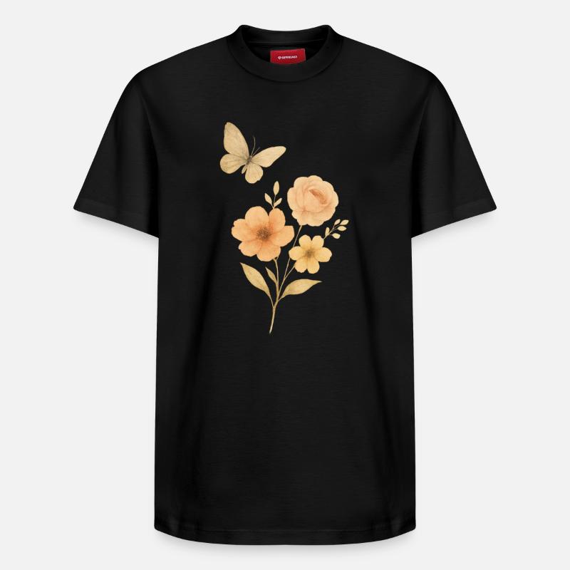 Fleurs pastel avec papillon - T-shirt unisexe décontracté en coton Supima – de SPREAD - noir