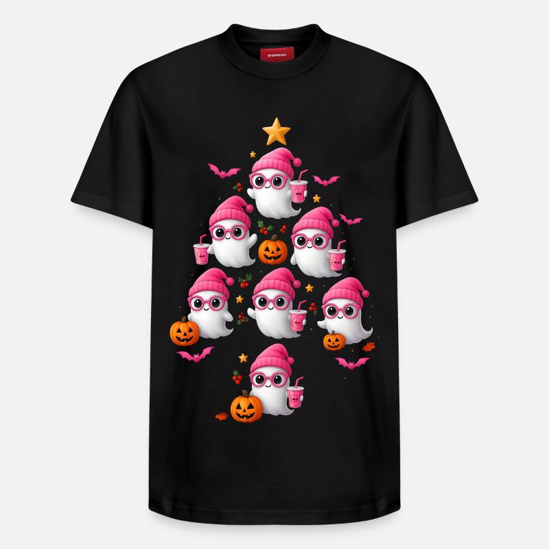 Cute Pink Ghost Christmas Tree Design - Relaxed Unisex Supima Cotton T-Shirt – von SPREAD - Schwarz