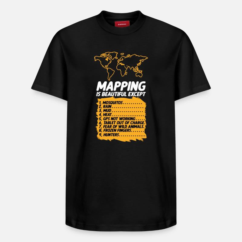 Conception cartographique - T-shirt unisexe décontracté en coton Supima – de SPREAD - noir