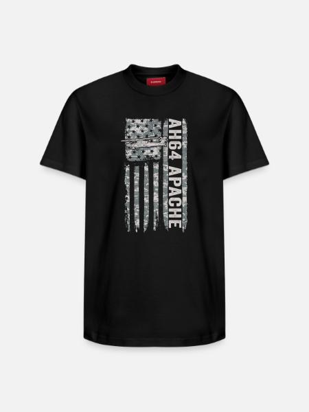AH-64 Apache helicopter with American flag - Relaxed Unisex Supima Cotton T-Shirt – by SPREAD - black