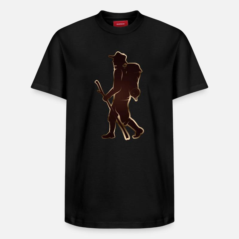Pilger oder Wanderer mit Wanderstab & Rucksack - Relaxed Unisex Supima Cotton T-Shirt – von SPREAD - Schwarz