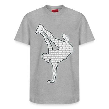 Breakdance - Relaxed Unisex Supima Cotton T-Shirt – by SPREAD - heather grey - Front - AI Model Female 172 dark (172cm) & AI Model Male 185 dark (185cm)