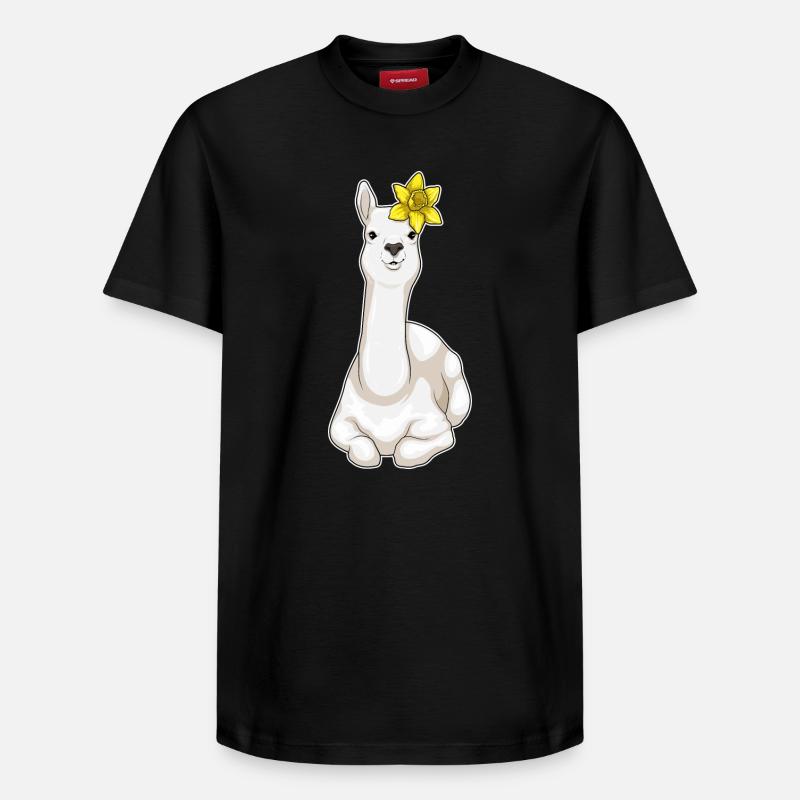 Lama Fleurs de Jonquille - T-shirt unisexe décontracté en coton Supima – de SPREAD - noir