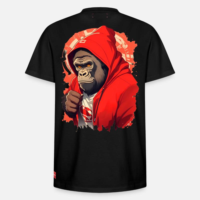 Gorille à capuche rouge - T-shirt unisexe décontracté en coton Supima – de SPREAD - noir