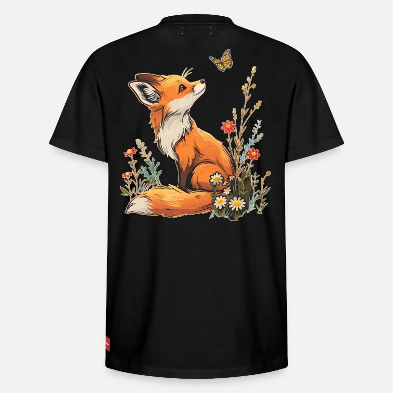 Fuchs und Schmetterling - Relaxed Unisex Supima Cotton T-Shirt – von SPREAD - Schwarz