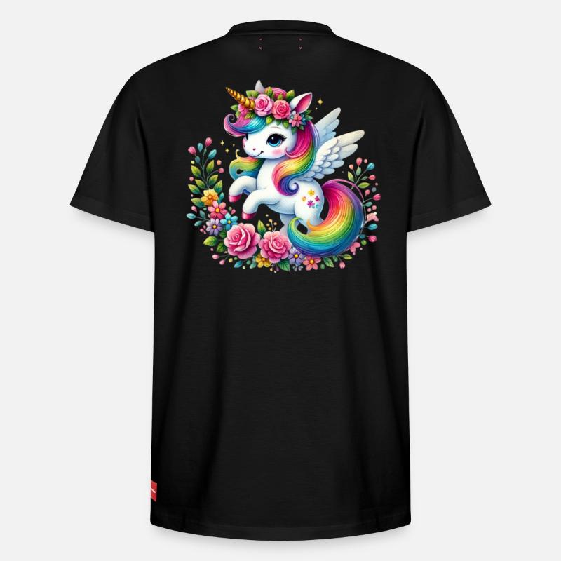 Regenbogen Fleur Einhorn - Relaxed Unisex Supima Cotton T-Shirt – von SPREAD - Schwarz