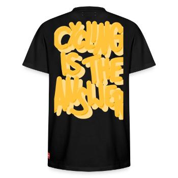 Cycling is the answer gelb - Relaxed Unisex Supima Cotton T-Shirt – von SPREAD - Schwarz - Hinten - AI Model Male 178 light (178cm)