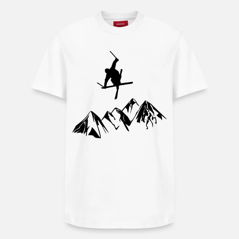 Berge mit Skifahrer - Relaxed Unisex Supima Cotton T-Shirt – von SPREAD - Weiß