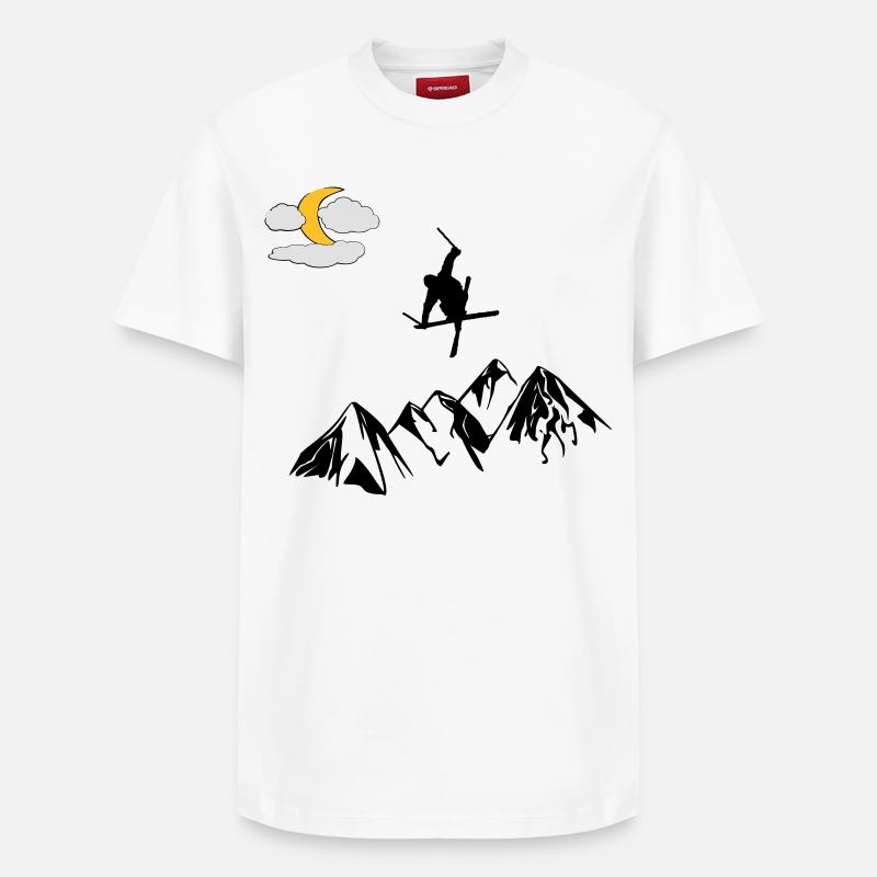Berg mit Ski Freestyler - Relaxed Unisex Supima Cotton T-Shirt – von SPREAD - Weiß