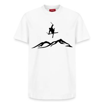 Ski freestyle - Relaxed Unisex Supima Cotton T-Shirt – by SPREAD - white - Front - AI Model Female 172 dark (172cm) & AI Model Male 185 dark (185cm)