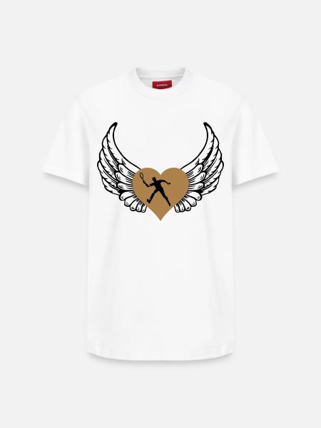 Tennis heart with wings - Relaxed Unisex Supima Cotton T-Shirt – by SPREAD - white