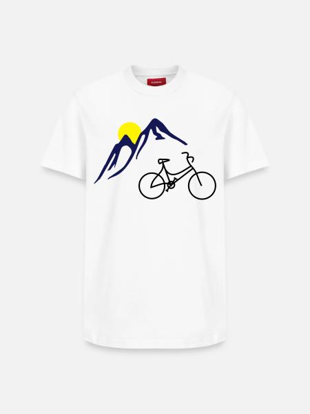 Bike, mountains and Sun - Relaxed Unisex Supima Cotton T-Shirt – by SPREAD - white