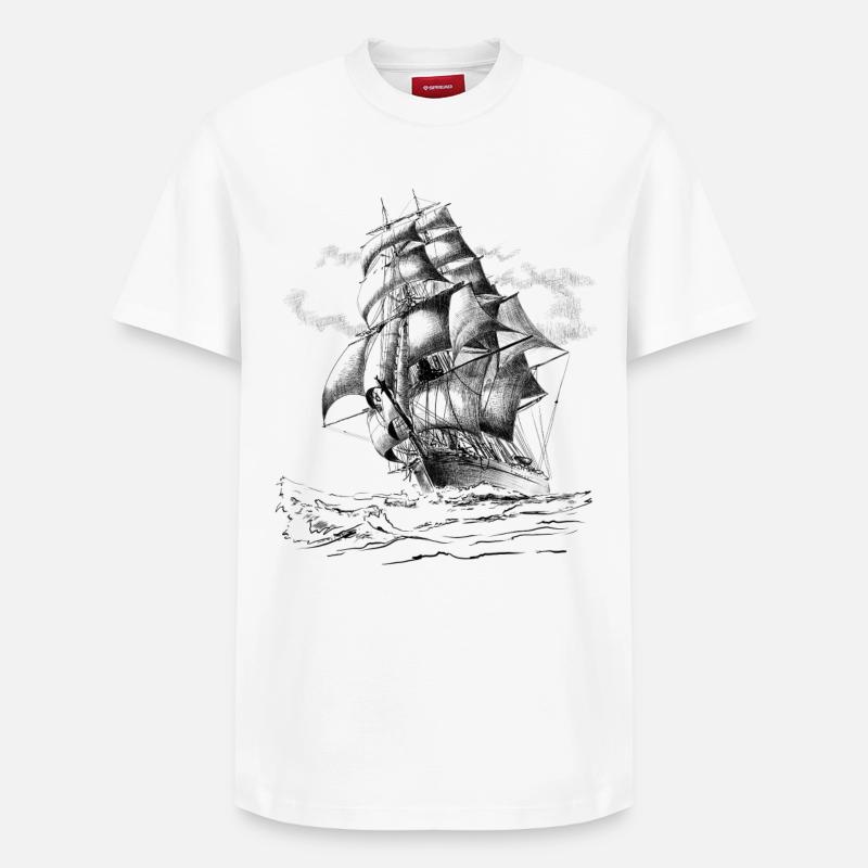 sailing ship - T-shirt unisexe décontracté en coton Supima – de SPREAD - blanc