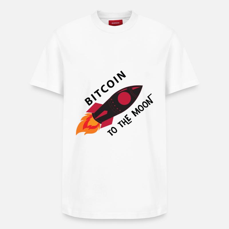 Bitcoin Rocket Moon - Relaxed Unisex Supima Cotton T-Shirt – by SPREAD - white